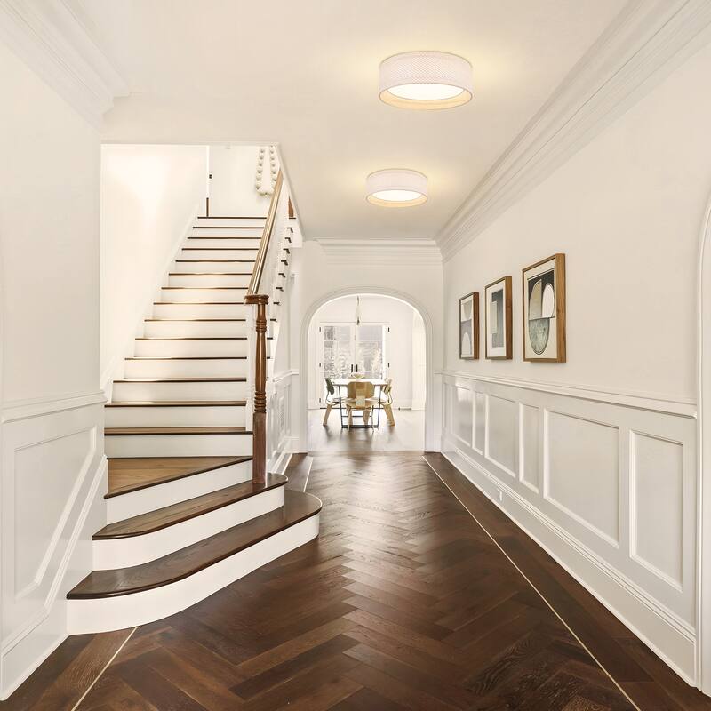 Hand-Woven Rattan Drum Flush Mount Ceiling Light