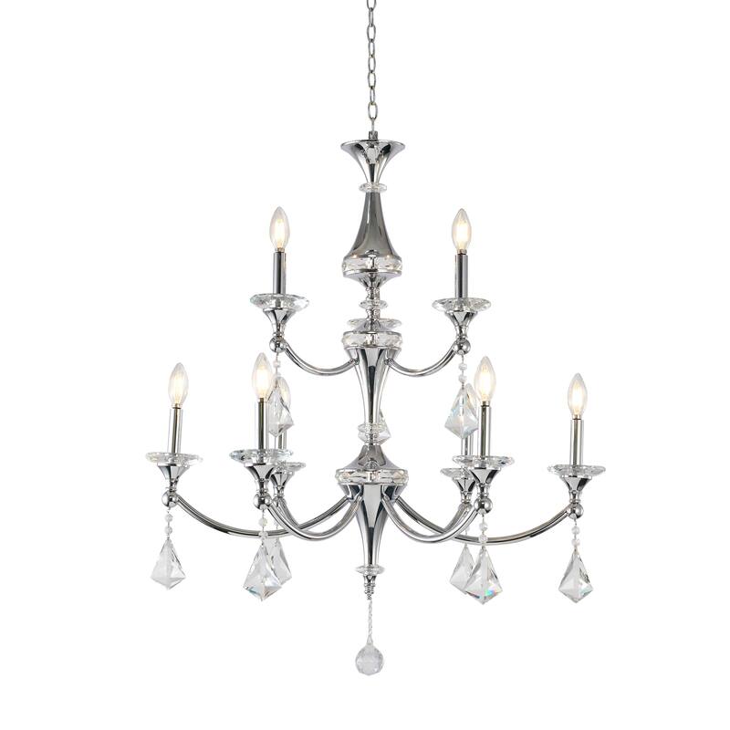 9-Light D30.5'' Two Tier Chrome Chandelier With Crystals - Overstock ...