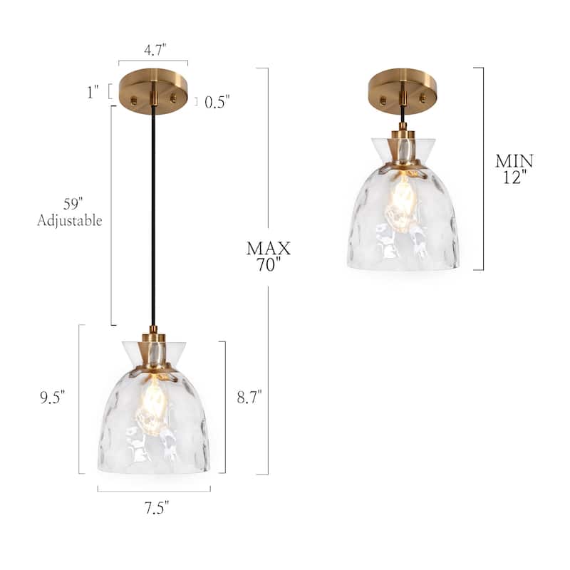 Elisie Modern Glam Waterfall Glass Pendant Light Transitional Hammered Dome Kitchen Island Lighting
