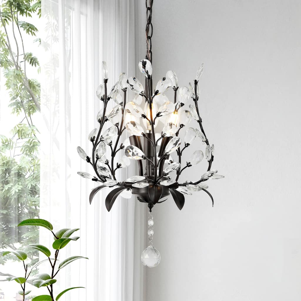 Joanna 12" 3-Light Contemporary Bohemian Iron/Acrylic LED Pendant, Oil Rubbed Bronze/Clear by JONATHAN Y