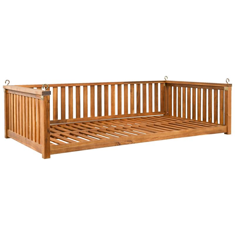 Patio Twin Size Wood Porch Swing with Safe Sloped Design