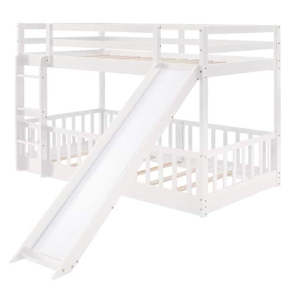 slide 2 of 49, Twin Over Twin Bunk Bed with Slide and Ladder,Convertible Ladder and Slide