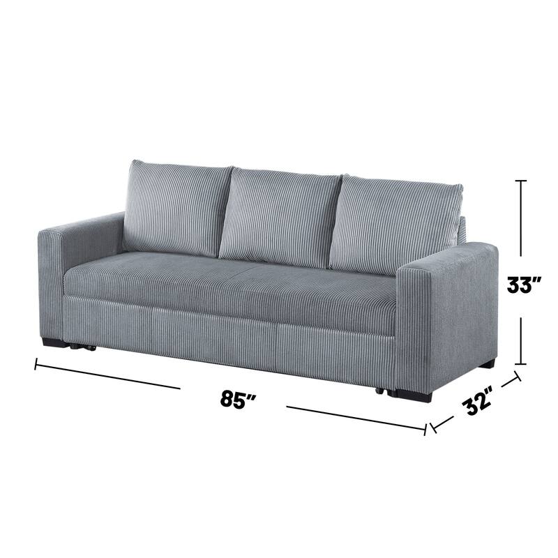 Corduroy Upholstered Convertible Sofa with Cushion Back