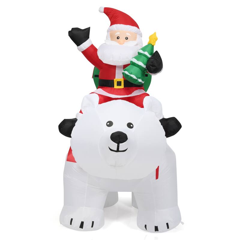 Gymax 6.5ft Inflatable Christmas Santa Riding Polar Bear Decoration w/ - See Details