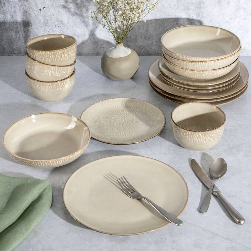 Gibson Elite Matisse 16-Piece Double Bowl Reactive Glaze Stoneware Dinnerware Set