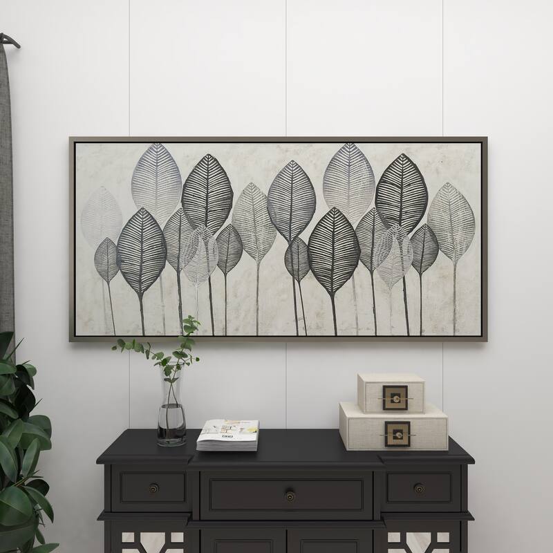 Canvas Leaf Framed Wall Art with Silver Accents and Gold Frame - Gold or White - CosmoLiving by Cosmopolitan