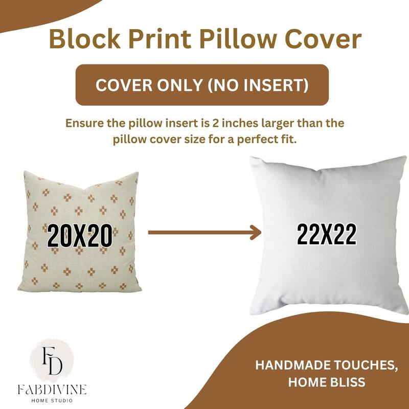 Fabdivine Soft Linen Cushion Cover Floral Block Print for Farmhouse Mustard Living Room or Office Décor, Banke Bihari