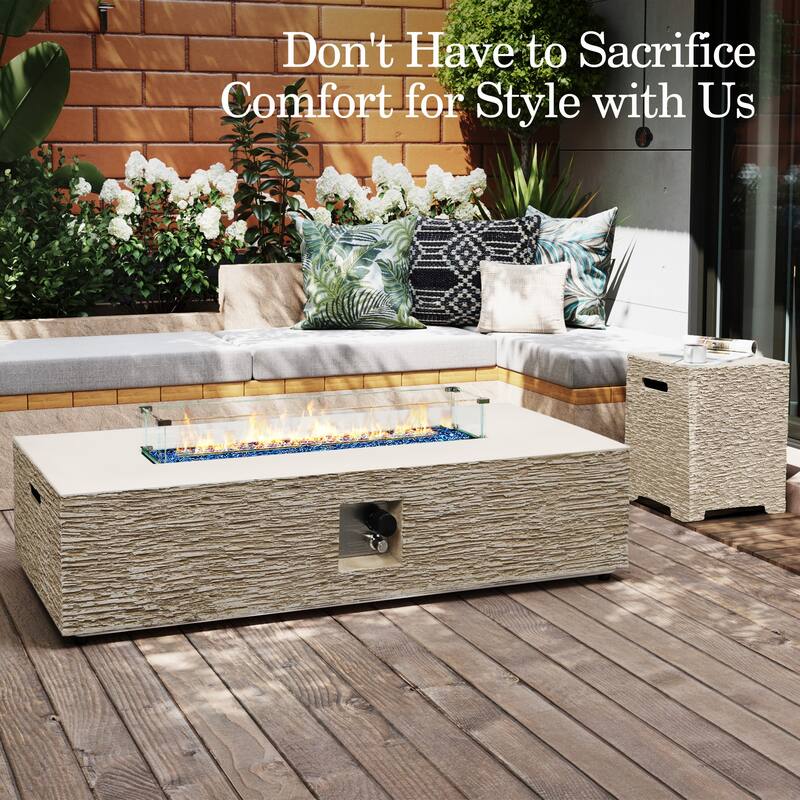 Patio Watcher 42/56in.50000-BTU Outdoor Magnesium Oxide Fire Pit Table with Gas Tank Cover and Wind Guard