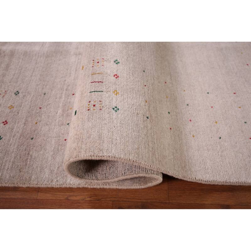 Gabbeh Indian Area Rug Hand-Knotted Oriental Beige Wool Carpet - 7'9" x 9'10"