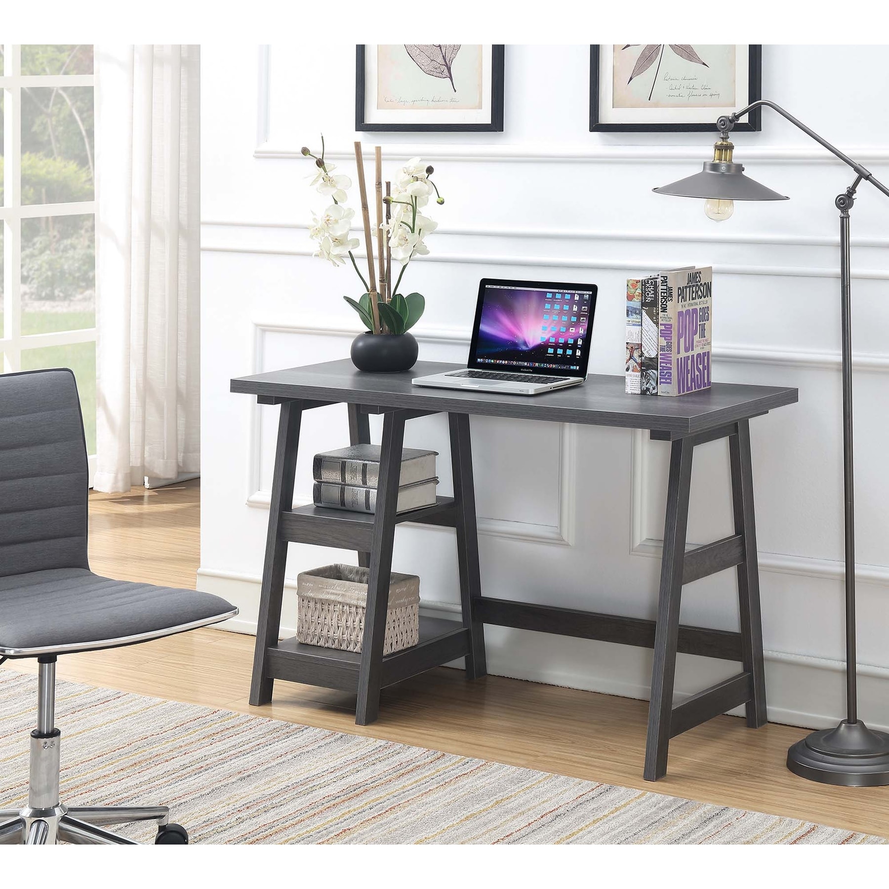 Convenience Concepts Designs2Go Trestle Desk with Shelves