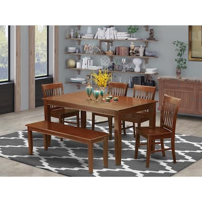 Sleek Rectangular Dining Table Set with Bench - 6 Piece Kitchen Table & Chair Set - Modern Design