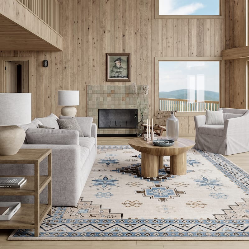 Clovebud Geometric Machine Washable Area Rug - 5' x 8' - Blue