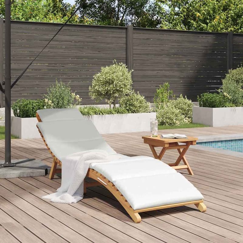 vidaXL Sun Lounger Cream white 188 x 55 x 59 cm Solid teak wood - 74.0 x 21.7 x 23.2
