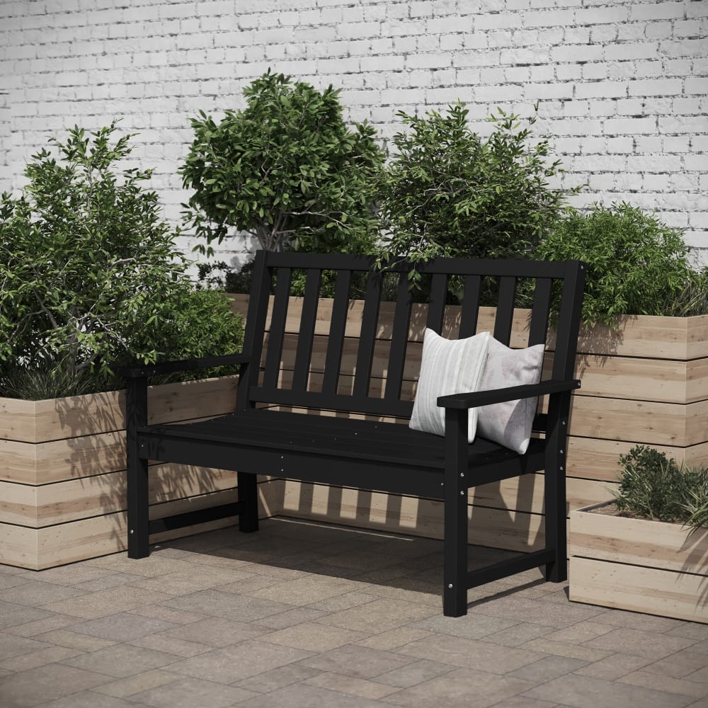 Indoor-Outdoor Recycled HDPE Bench with Contoured Seat and Integrated Arms
