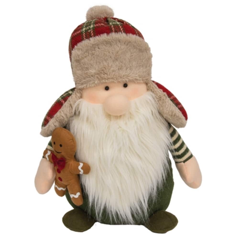 Santa Gnome with Trapper Hat and Gingerbread Man Figure - 12" x 6.75" x 18"