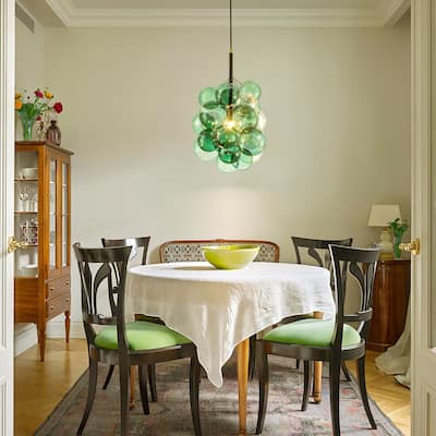 1-Light Modern Glam Sputnik Cluster, Glass Globe Bubble Chandelier for Dining Rooms, Foyers, Hallways
