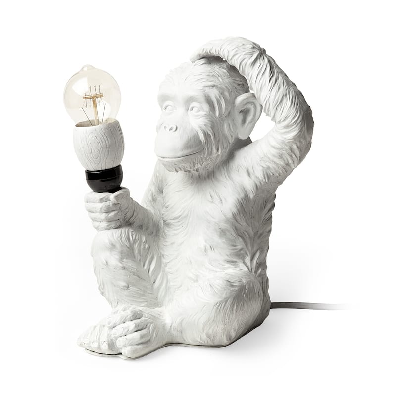 Simia White Resin Playful Monkey Table Lamp - 9"W x 9"D x 12"H