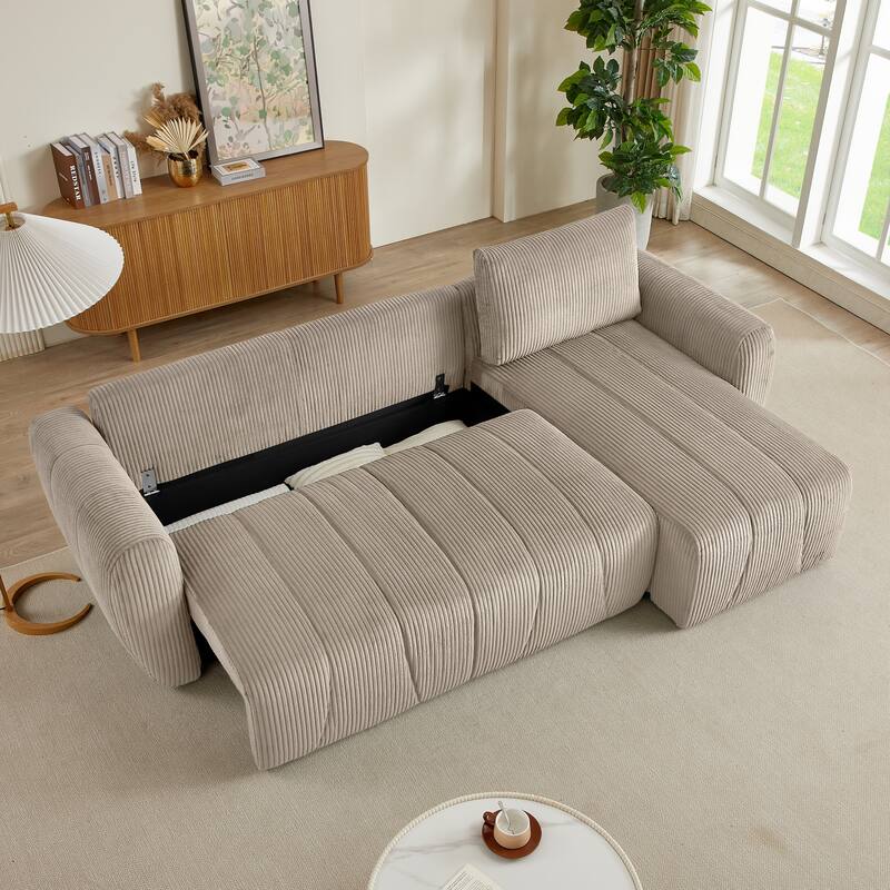 105.2" Corduroy L-Shaped Sectional Sofa with Storage