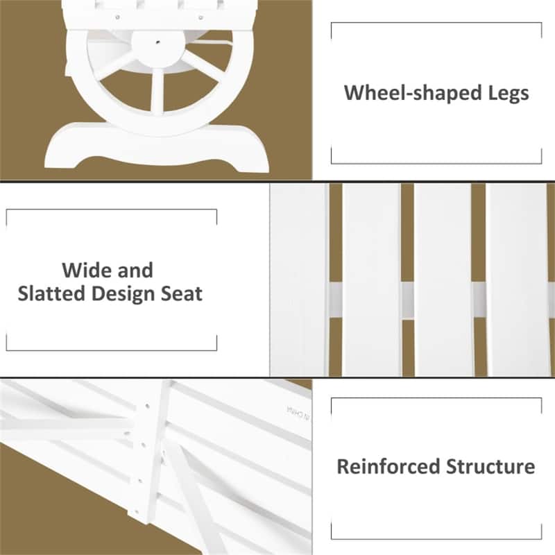Fir Wood Patio Garden Bench with Wheel Legs and Slatted Seat - 38.6" W x 19.75" D x 15.6" H
