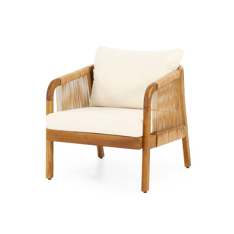 Set of 2, Acacia Wood and Wicker Outdoor Club Chair, Deep Seating with Soft Cushion