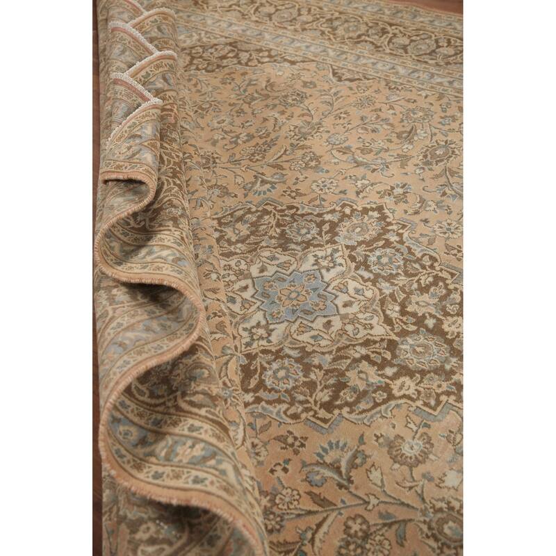 Hand Knotted Oriental 100% Wool Carpet Traditional Floral Peach Mashad Area Rug - 12' 3'' X 9' 7''