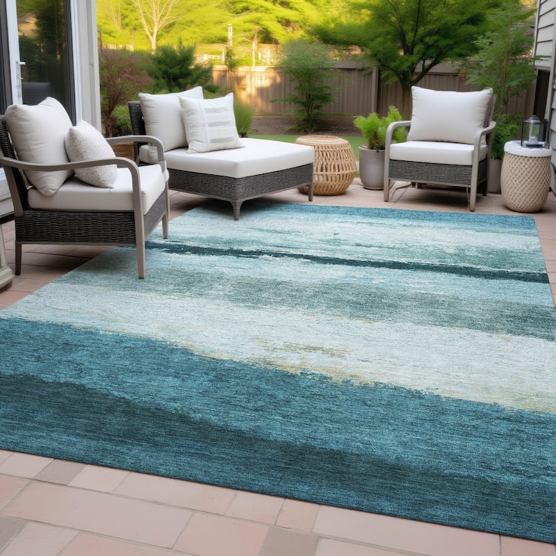 Machine Washable Indoor/Outdoor Watercolor Ombre Chantille Rug