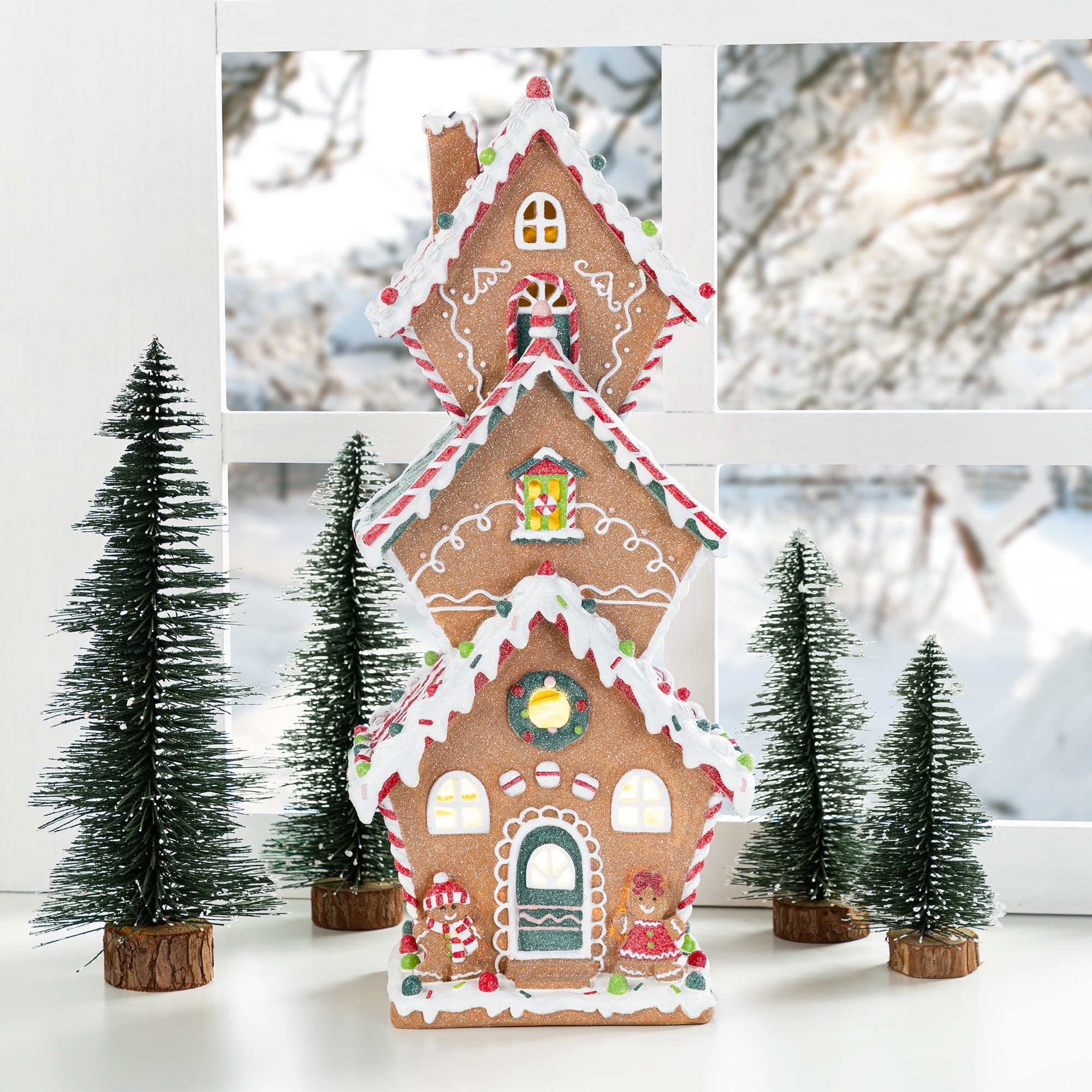 Glitzhome 18.5"H Lighted Resin Christmas Gingerbread House Table Decor with Timer
