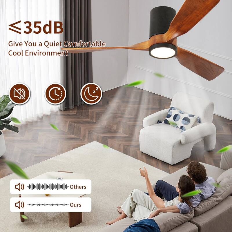 Indoor/Outdoor Flush Mount Ceiling Fan with Light & Remote Control, Rustic Wood Ceiling Fan, 6-Speed Reversible DC Motor Fan