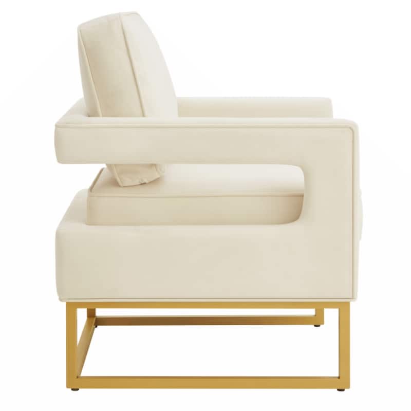 Modern Style Accent Chair with Gold Metal Base , Velvet Upholstered Leisure Chair with Open Armrest, Armchair