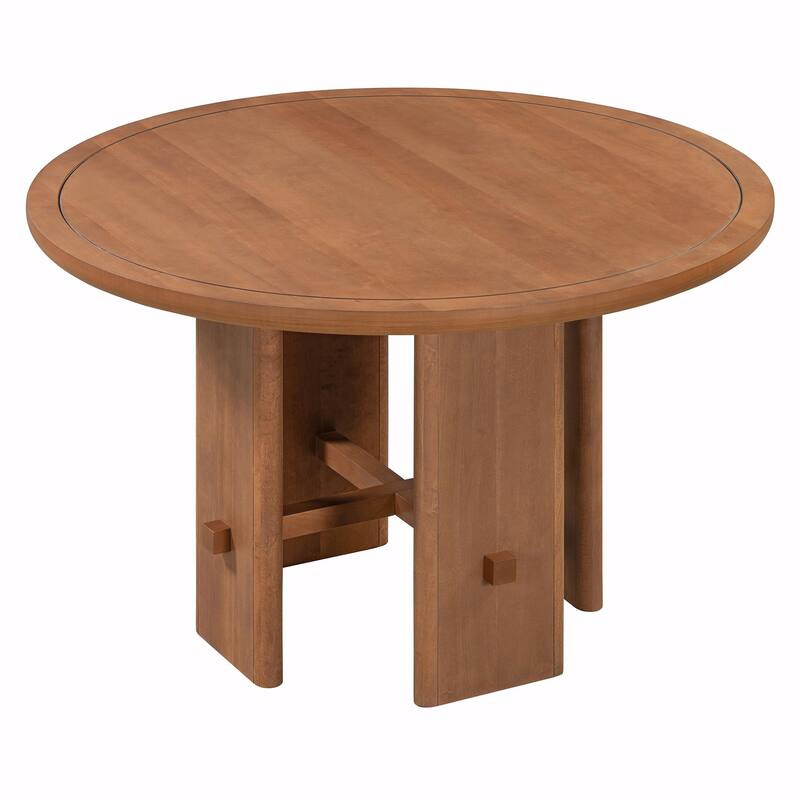 5-Piece Round Dining Table Set for 4 - Minimalist Farmhouse Design with 4 Solid Wood Upholstered Chairs