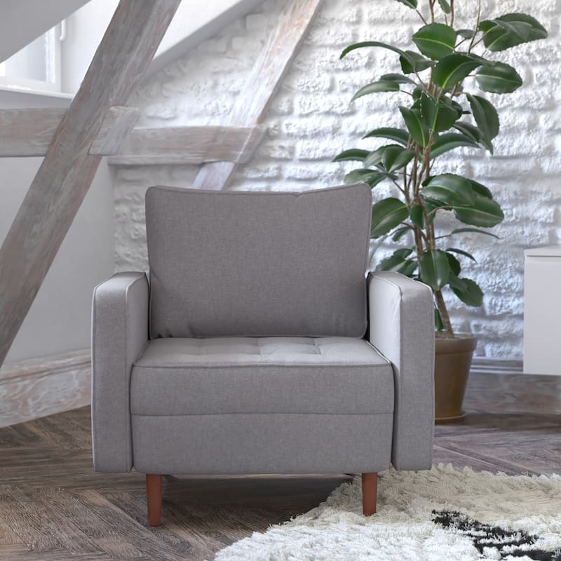 Compact Upholstered Tufted Chair with Wooden Legs - 30.5"D x 33"W x 33"H - Slate Gray