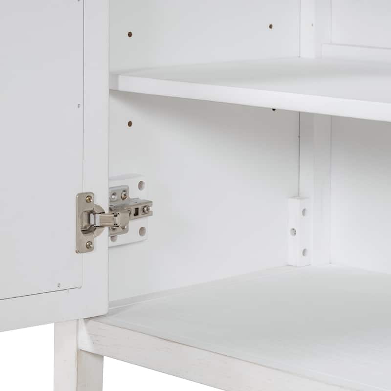 Sideboard Cabinet with Mirrored Doors, Accent Cabinets with Open Shelves, Storage Cabinet with Acacia Wood Legs