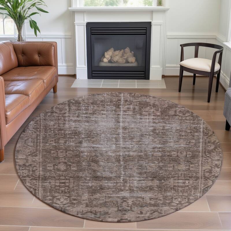Premium Washable Super Soft Vintage Traditional Mayfield Rug - Brown - 8' x 8'