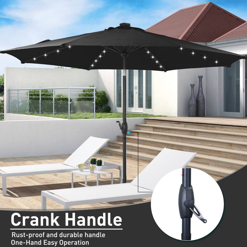 10ft Patio Umbrella with Lights Outdoor Solar Umbrella