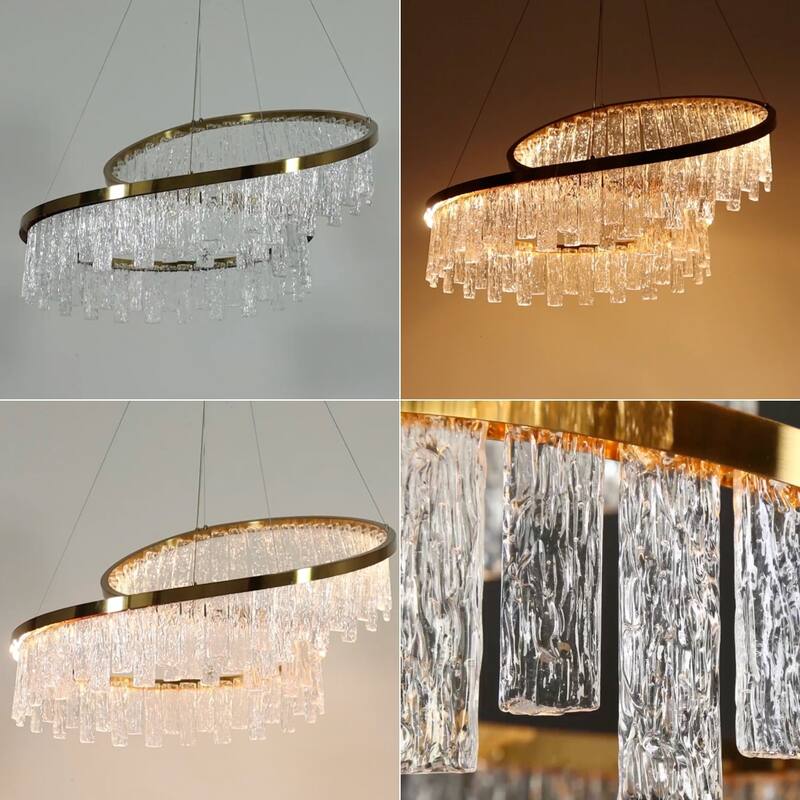 Modern Luxury Gold LED Textured Glass Chandelier for Living Dining Room - Electroplated Gold - W 31.5"x H 23.6"
