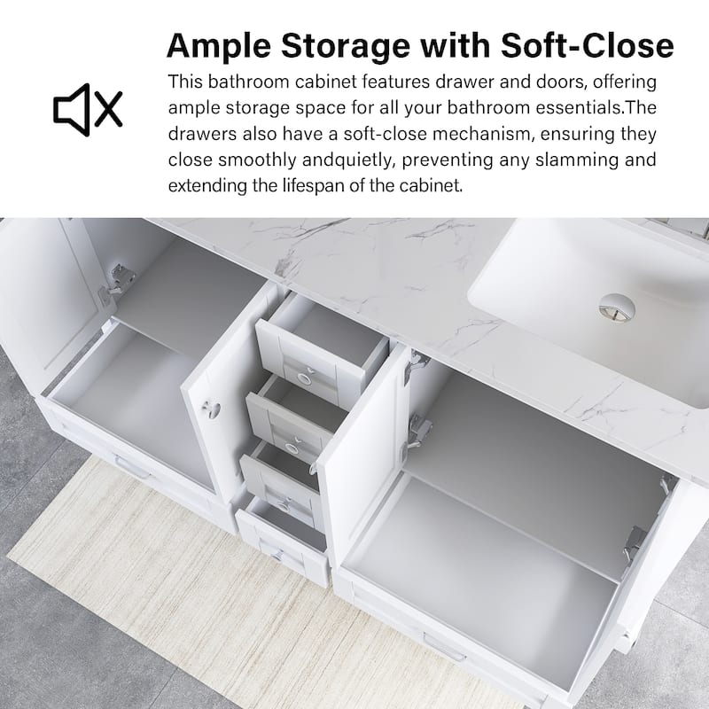 60 inch Plywood Double Sink Freestanding Bath Vanity with White Marble Top - 60" x 22"