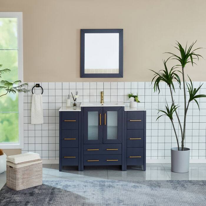 Vanity Art 48 in. Single Sink Bathroom Vanity with Top and Mirror - 48 X 18.1 X 35.8 - Blue