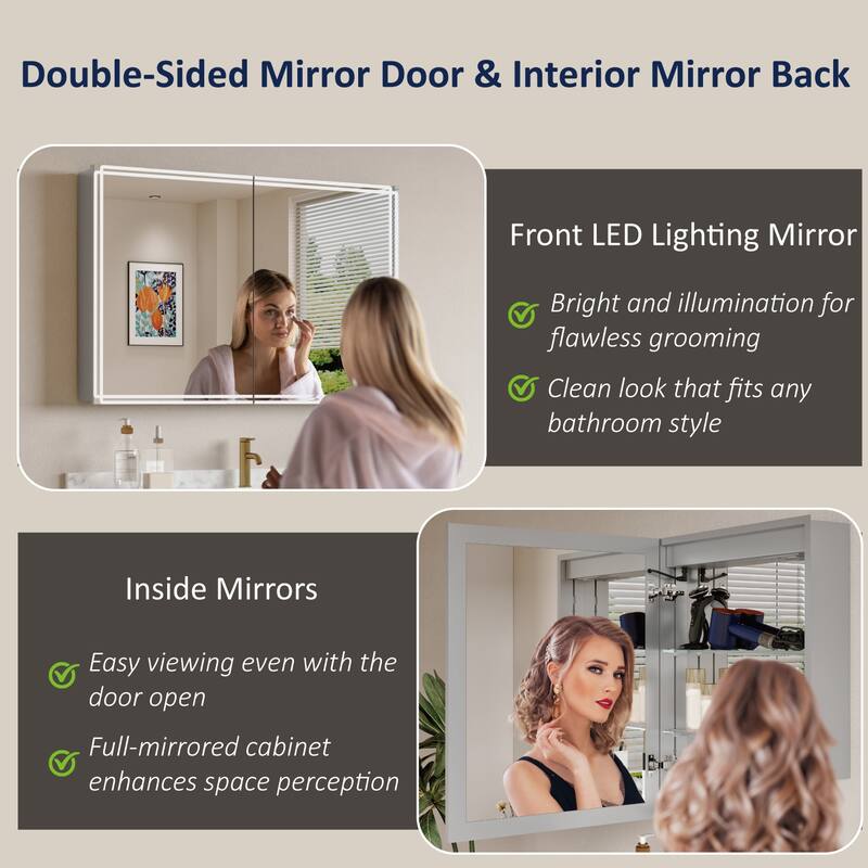 Alita Aluminum LED Medicine Cabinet with Mirror, Dimmable Light, Anti-Fog, Adjustable Shelves, Recessed or Wall Mount