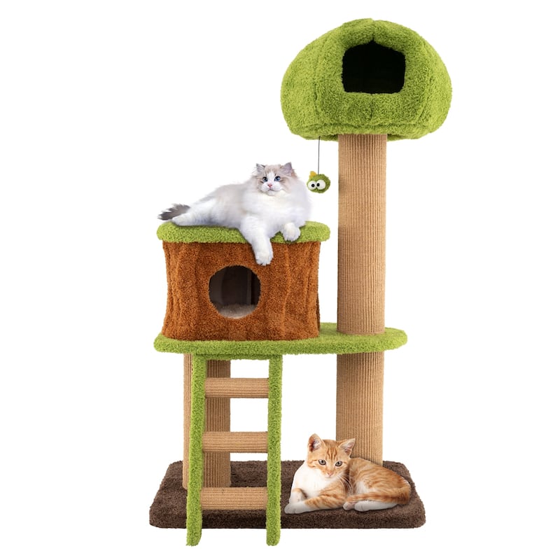 Cute Cat Tree with Mushroom-Shaped Nest Condo and Climbing Ladder for Indoor Cats - 30" x 20" x 56"