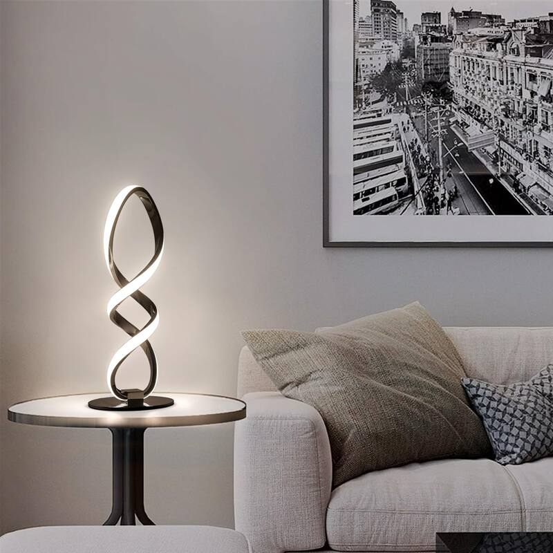 Modern Table lamp, Stepless Dimmable LED Spiral lamp Black Unique Bedside lamp, 12W 3200K Contemporary Nightstand Lamp