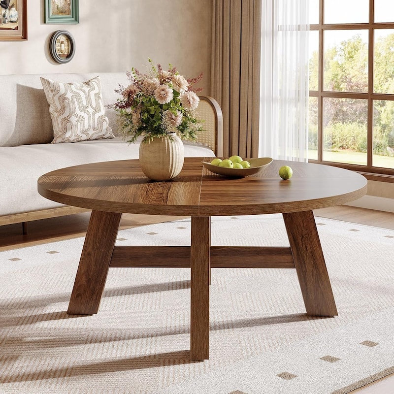 39" Round Coffee Table, Mid Century Modern Circle Center Tables for Living Room - 39.37" L × 39.37" W × 17.7" H