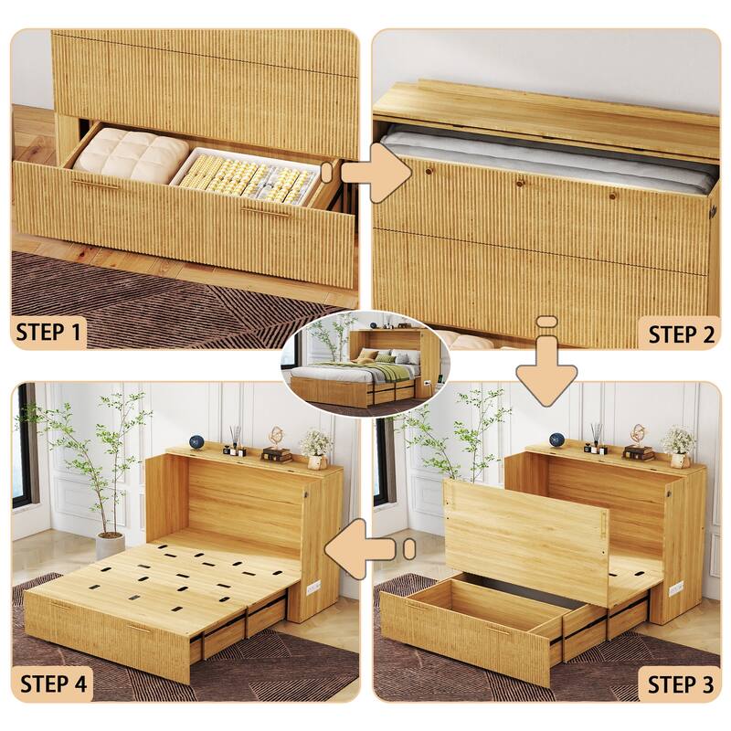 Full Size Murphy Bed with USB Port and a Large Drawer