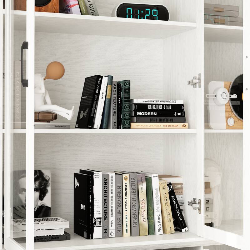 79.6" Tall Glass Display Cabinet, 6-Tier Bookshelf with Drawers Bookcae Panrty