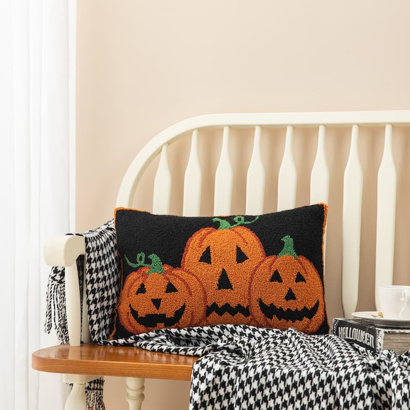 Glitzhome 18"L Halloween Jack-O-Lantern Pumpkins Throw Pillow