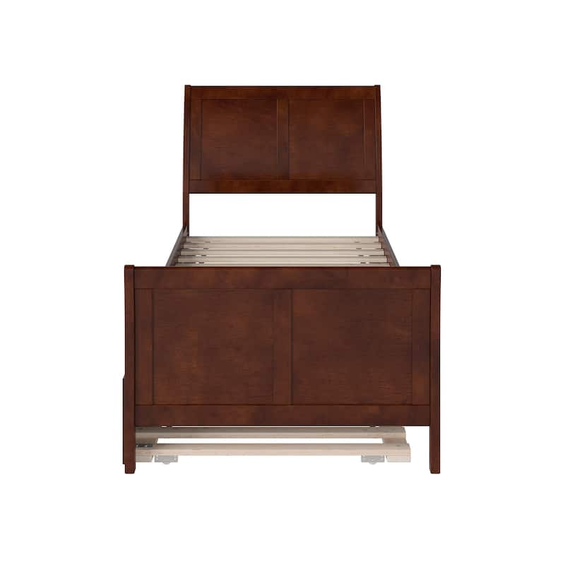 Renaissance Twin XL Platform Bed with Footboard & Trundle - Walnut Finish