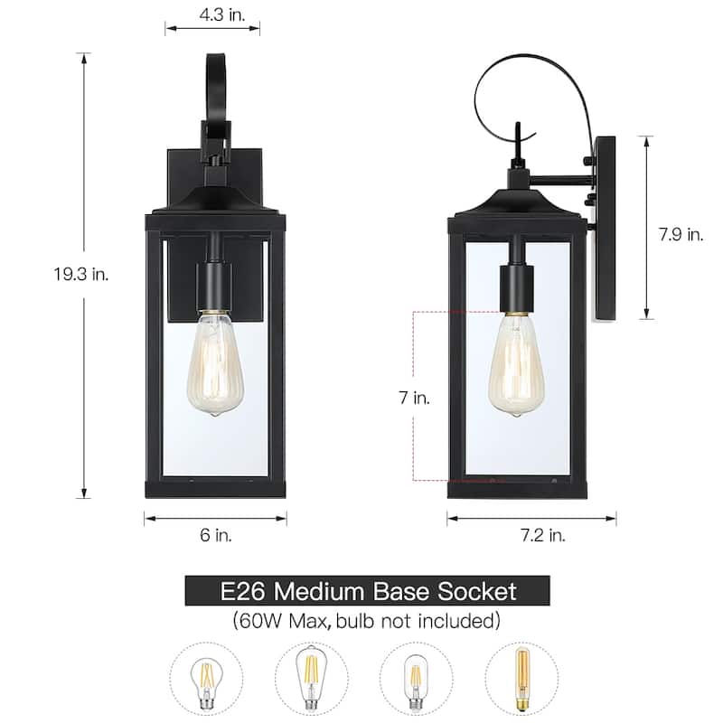 Berto 1-Light 19.3in Black Outdoor Wall Lantern Sconce Light - 19.3 in. H