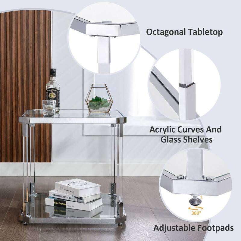Saziye Modern Square Glass End Table with Storage Shelf