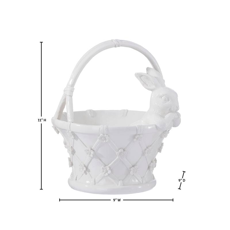 11" Resin Floral Basket With Bunny
