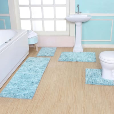 Home Weavers Cloud Comfort 100% Microfiber Bath Rug Set, Non Slip Bath Mat Water Absorbent Soft Microfiber Shaggy Mat - 4Pc Set