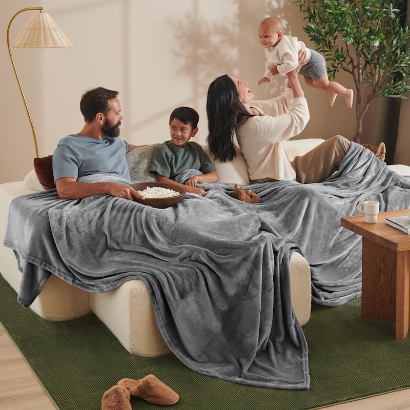 Bare Home Microplush Fleece Blanket - Ultra-Soft - Cozy Fuzzy Warm - Giant - Grey